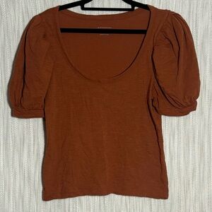 Anthropologie Rust Puff Sleeve Blouse